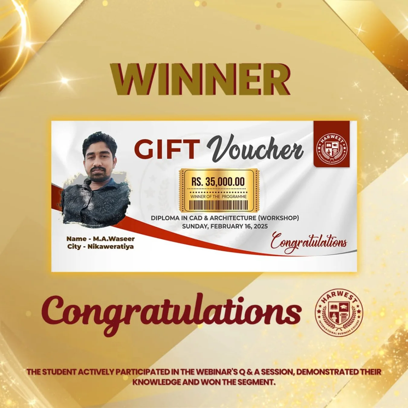 Diploma in CAD & ARCHITECTURE Workshop Winner