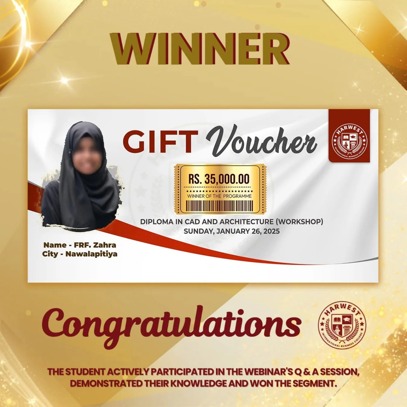 Diploma in CAD & ARCHITECTURE Workshop Winner