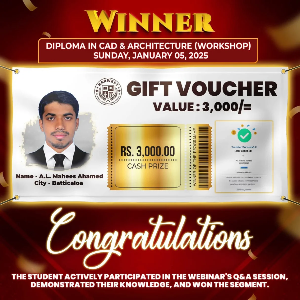 Diploma in CAD & ARCHITECTURE Workshop Winner