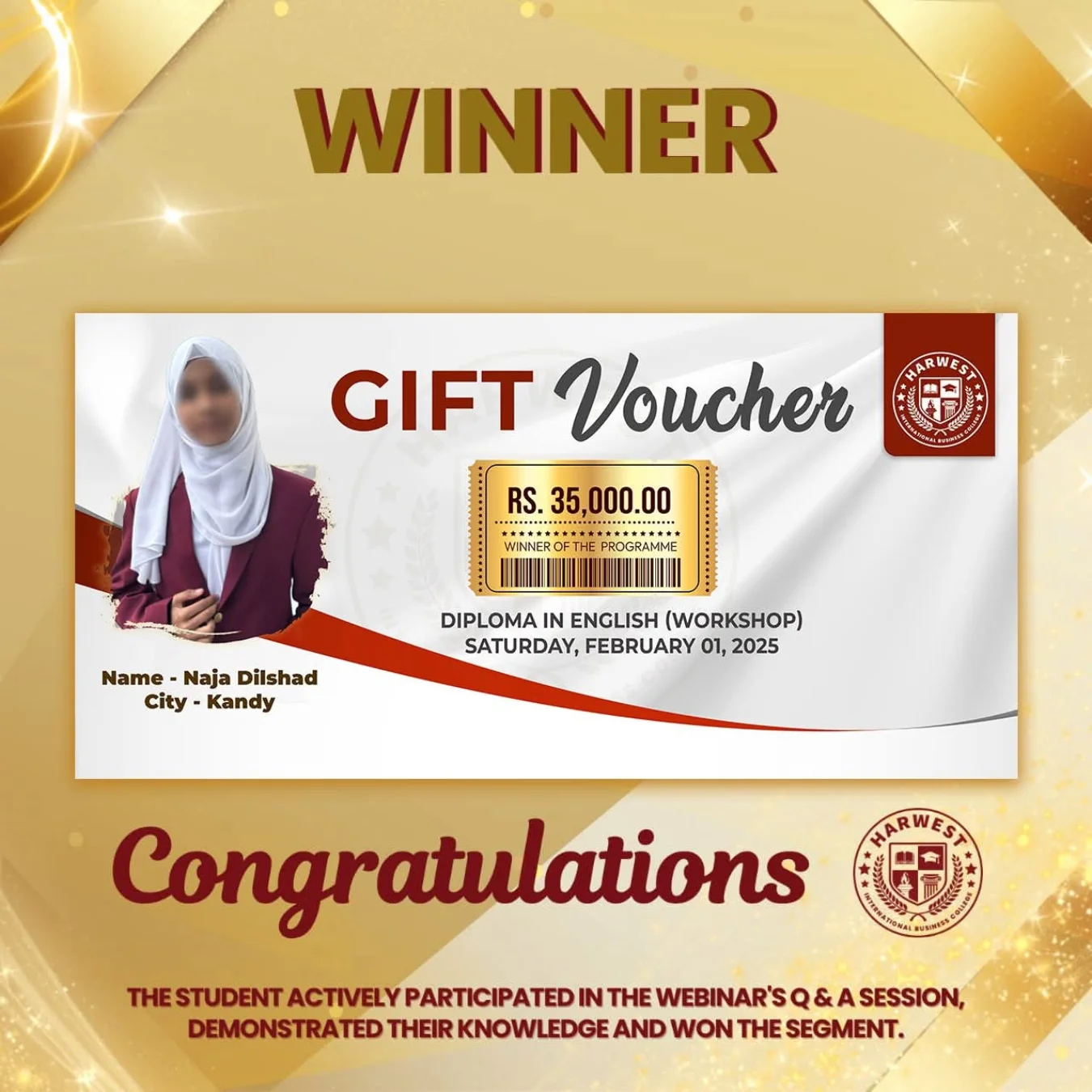 Diploma in English Workshop Winner
