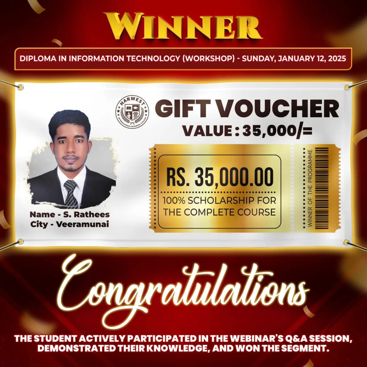 Diploma in IT Workshop Winner