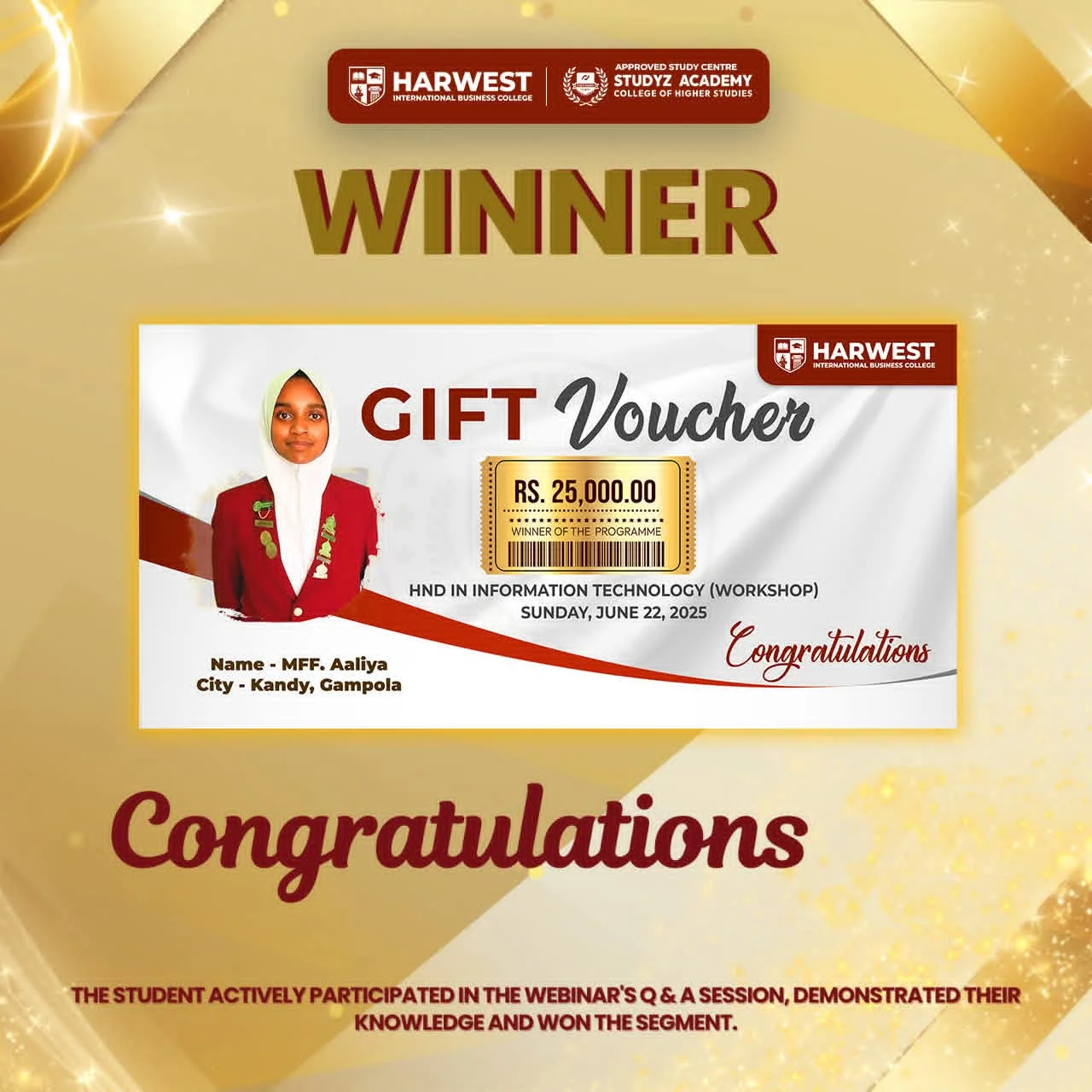 HND in Information Technology workshop Winner 