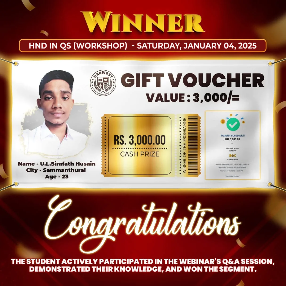 HND in Quantity Surveying Workshop Winner