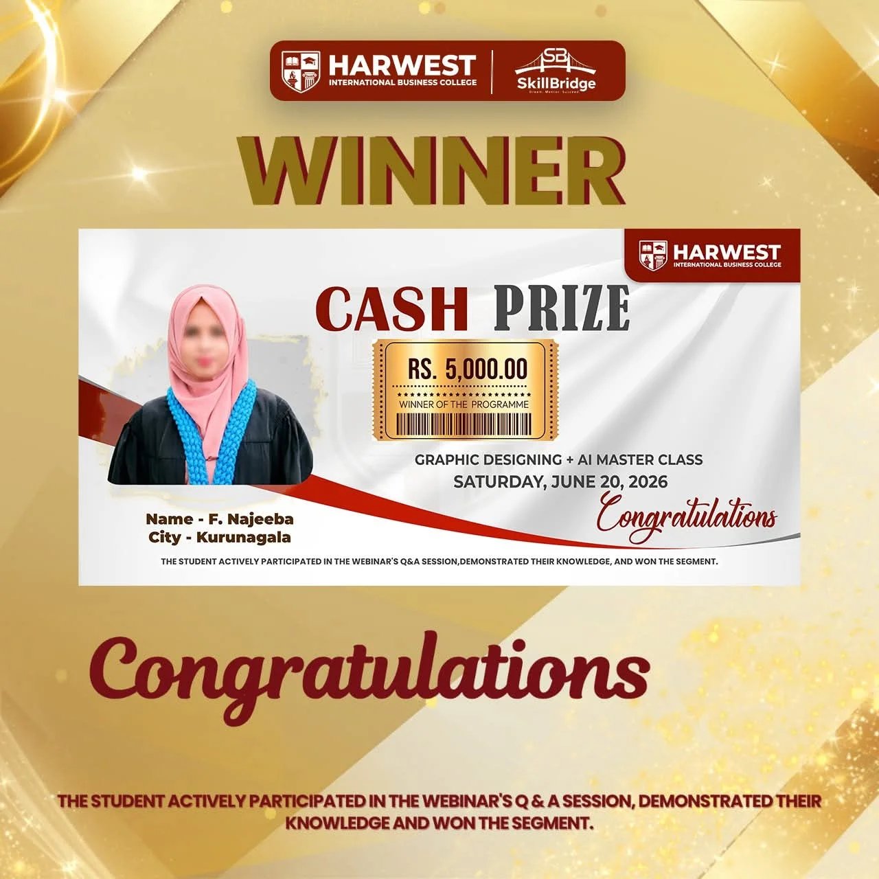 Master class Graphic Designing + AI  online programme winner
