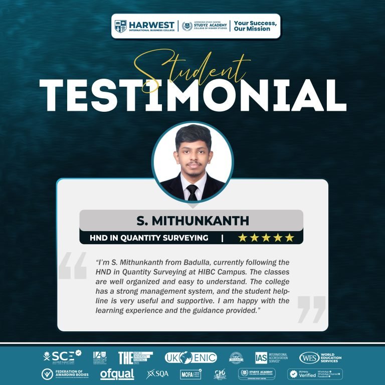 Learner Journey | HND in Quantity Surveying | RM. RizwanS. Mithunkanth